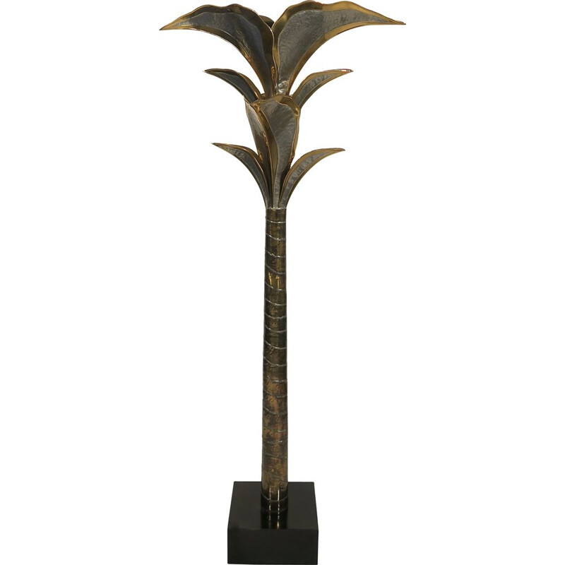 Vintage wooden and brass lamppost by Henri Fernandez 1970