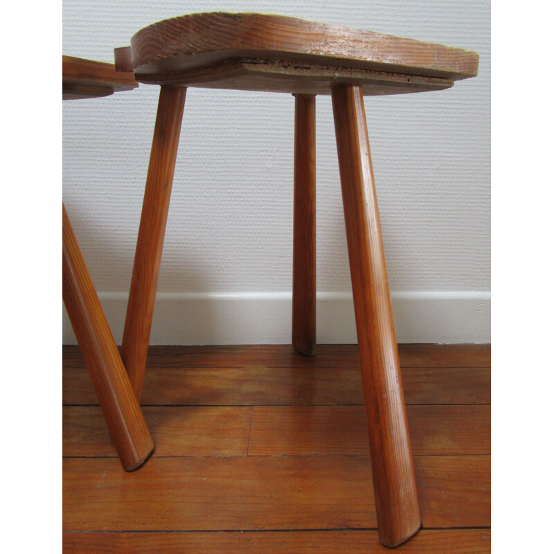 Ensemble de 2 tabourets vintage tripodes en bois, 1970