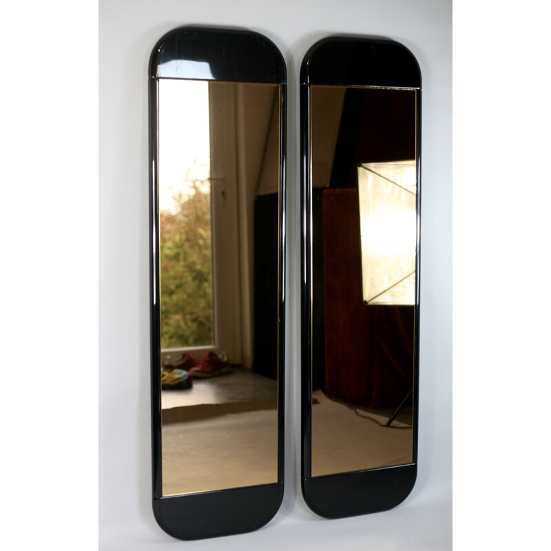 Set of 2 vintage smoked mirrors in black lacquered wood, France, 1970s