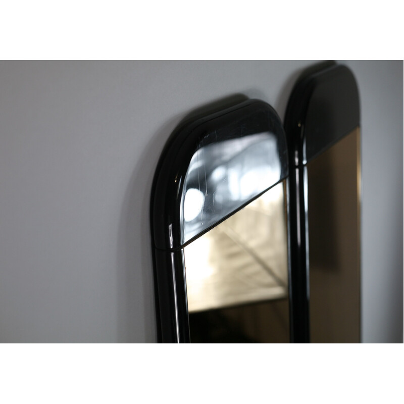 Set of 2 vintage smoked mirrors in black lacquered wood, France, 1970s