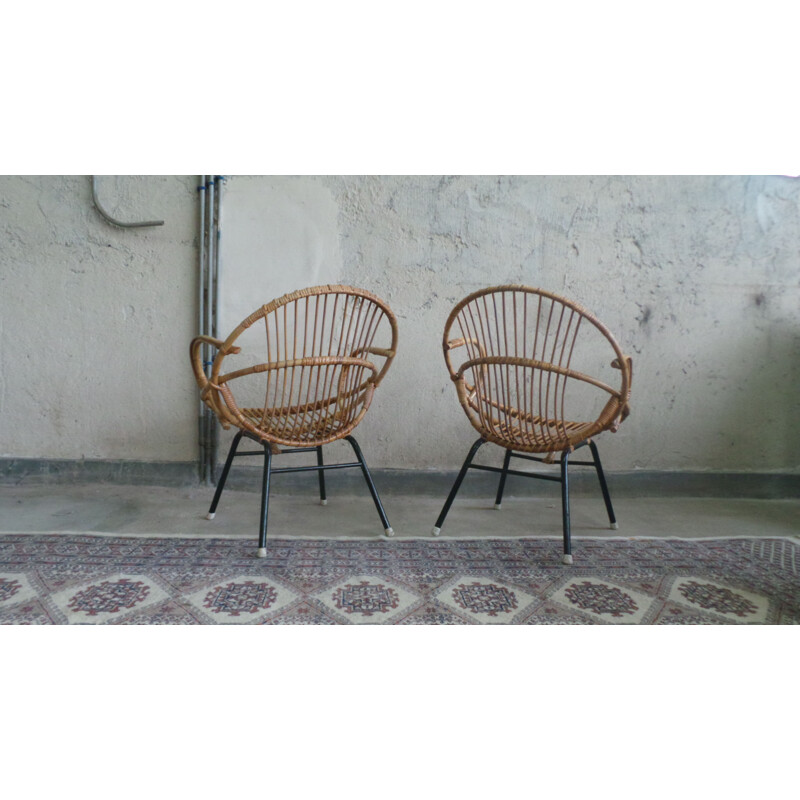 Ensemble de 2 fauteuils vintage en rotin par Rohe Noordwolde, 1960
