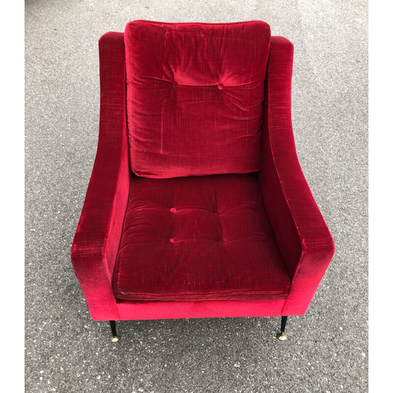 Vintage armchair in red velvet, 1950s
