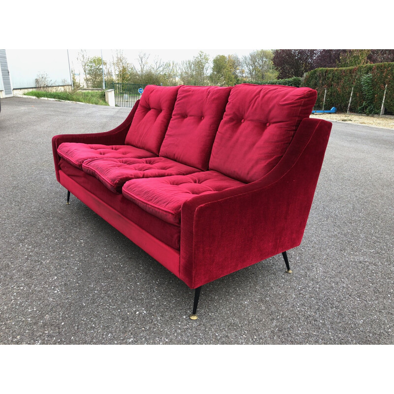 Canapé vintage en velours rouge, 1950 