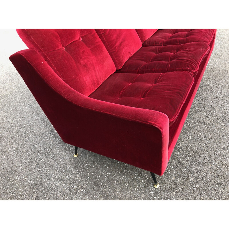 Vintage red velvet sofa, 1950s 