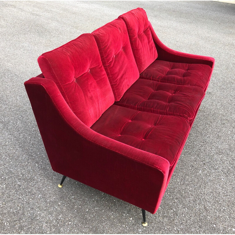 Vintage red velvet sofa, 1950s 