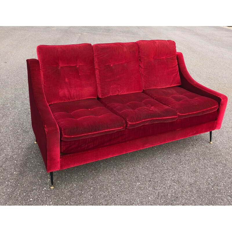 Canapé vintage en velours rouge, 1950 