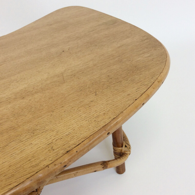 Vintage bamboo and oak coffee table, France, 1950s