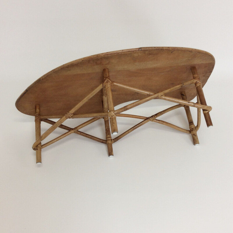 Vintage bamboo and oak coffee table, France, 1950s