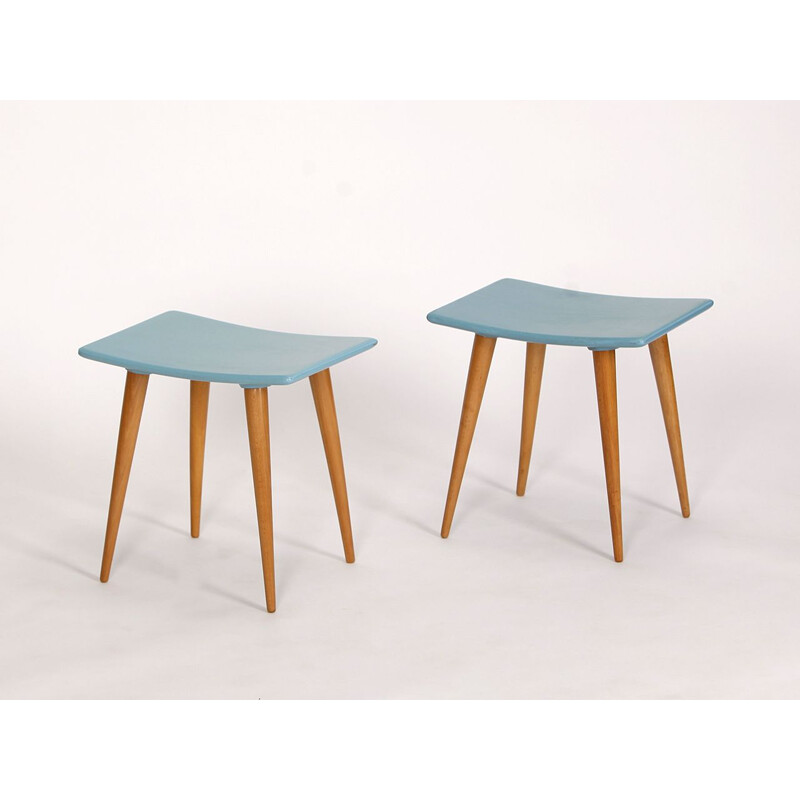 Ensemble de 2 tabourets en bois vintage, 1960