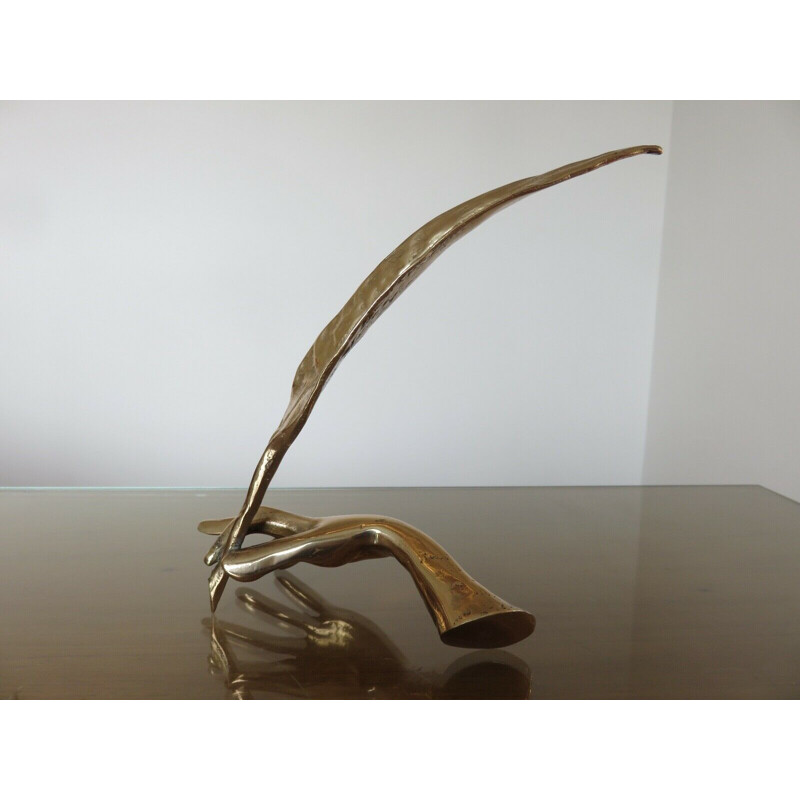 Vintage sculpture in gilded bronze by Yves Lohe, 1970s