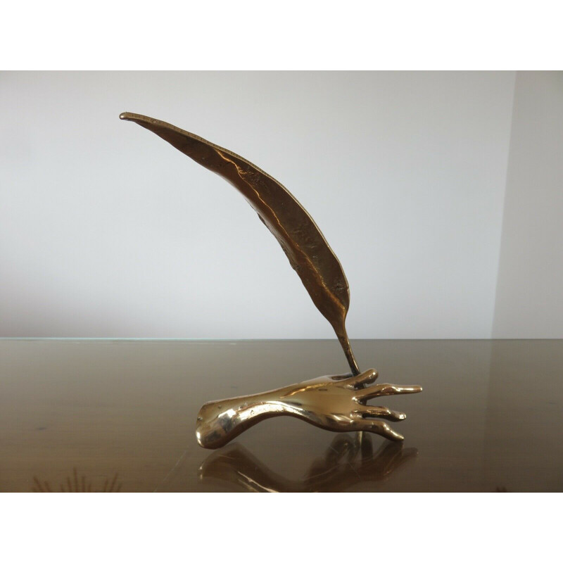 Vintage sculpture in gilded bronze by Yves Lohe, 1970s