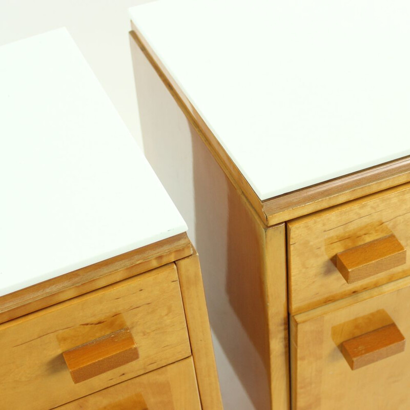 Set of 2 vintage bedside tables with glass top, Czechoslovakia 1960s