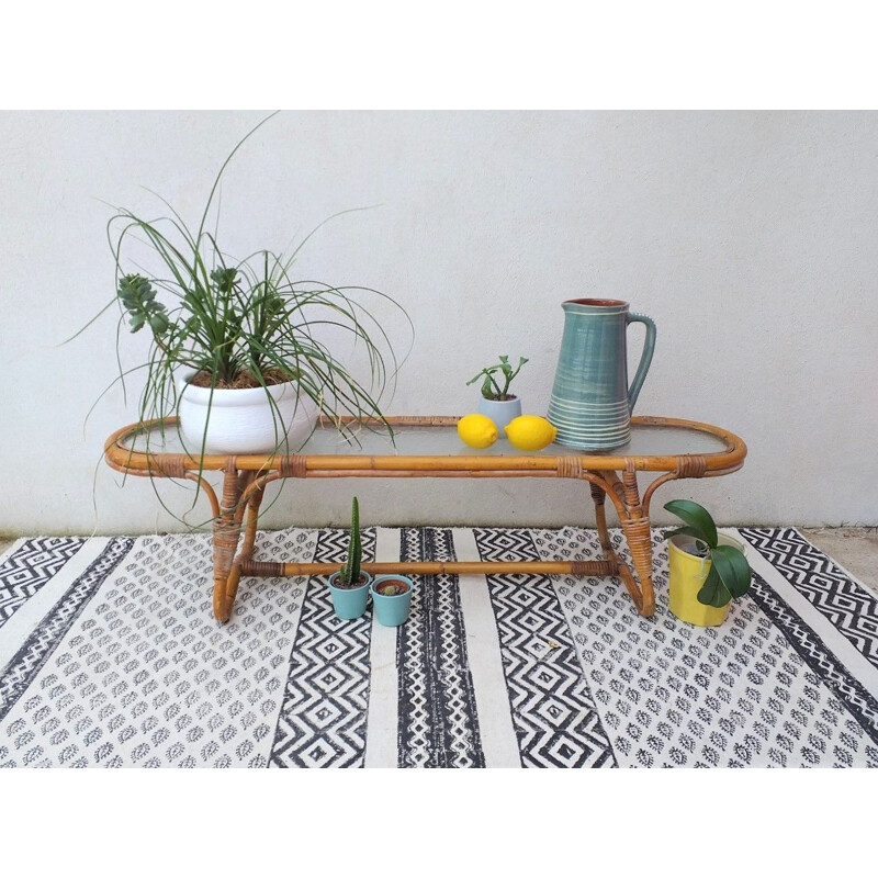 Vintage rattan console, France, 1970