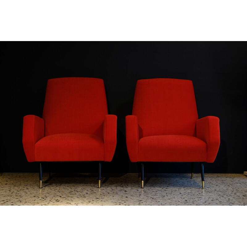 Vintage red velvet armchair by Gigi Radice, 1950s