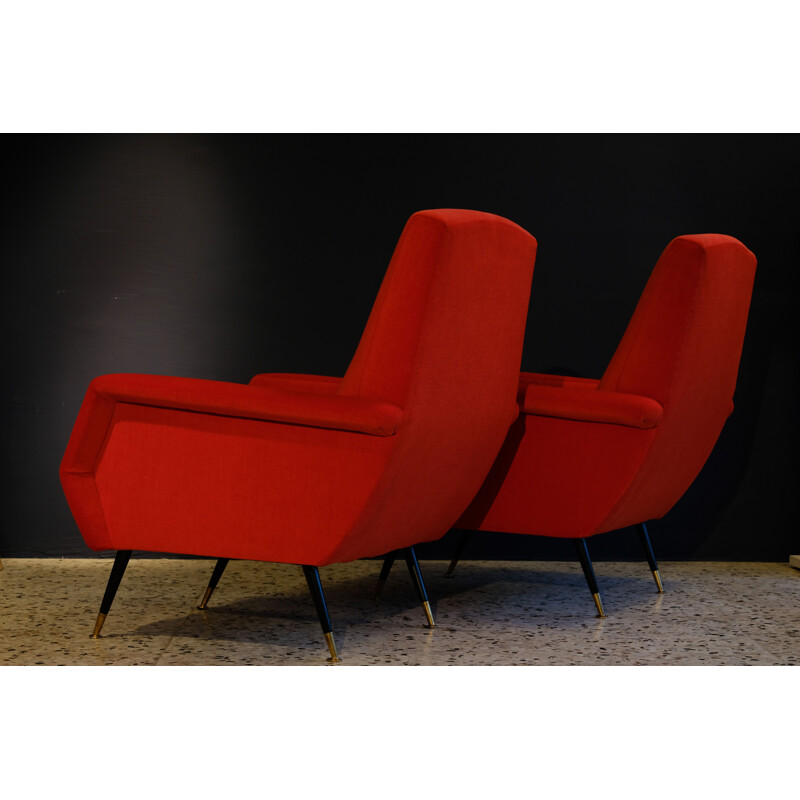 Vintage red velvet armchair by Gigi Radice, 1950s