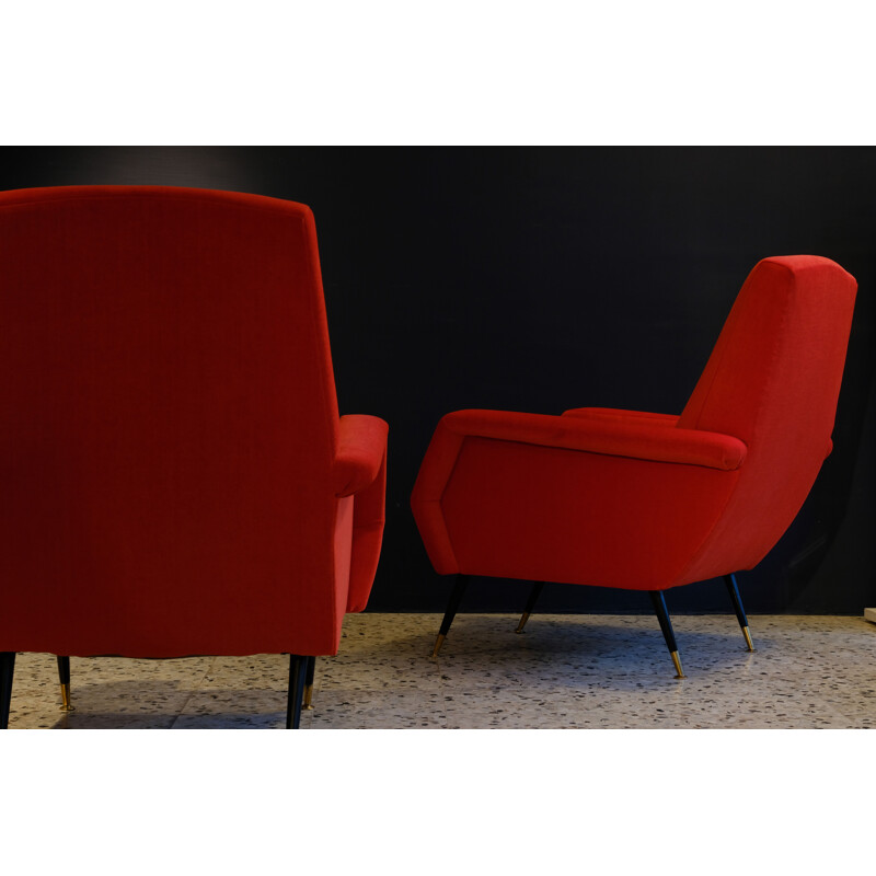 Vintage red velvet armchair by Gigi Radice, 1950s