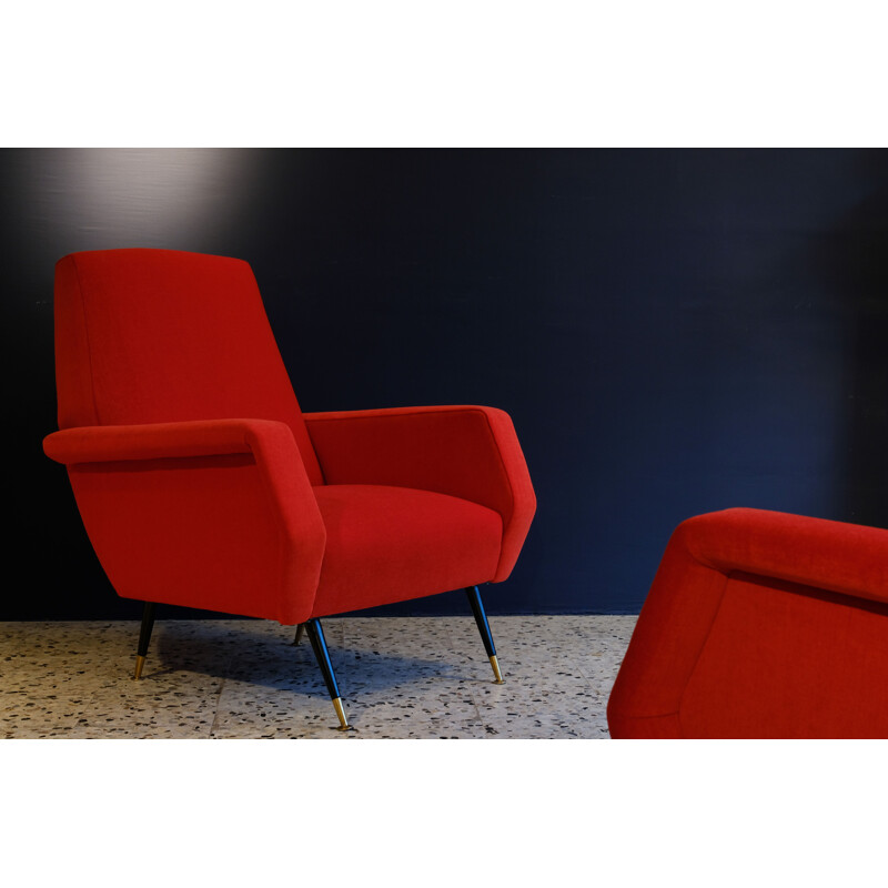 Vintage red velvet armchair by Gigi Radice, 1950s