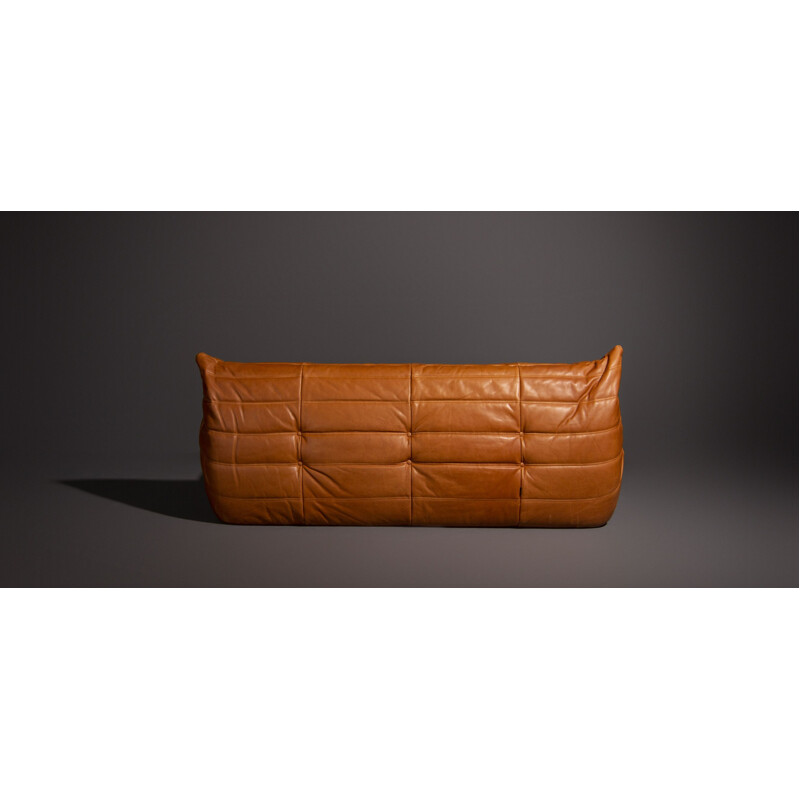 Vintage Togo 3 seater sofa in cognac leather,  by Michel Ducaroy from Ligne Roset
