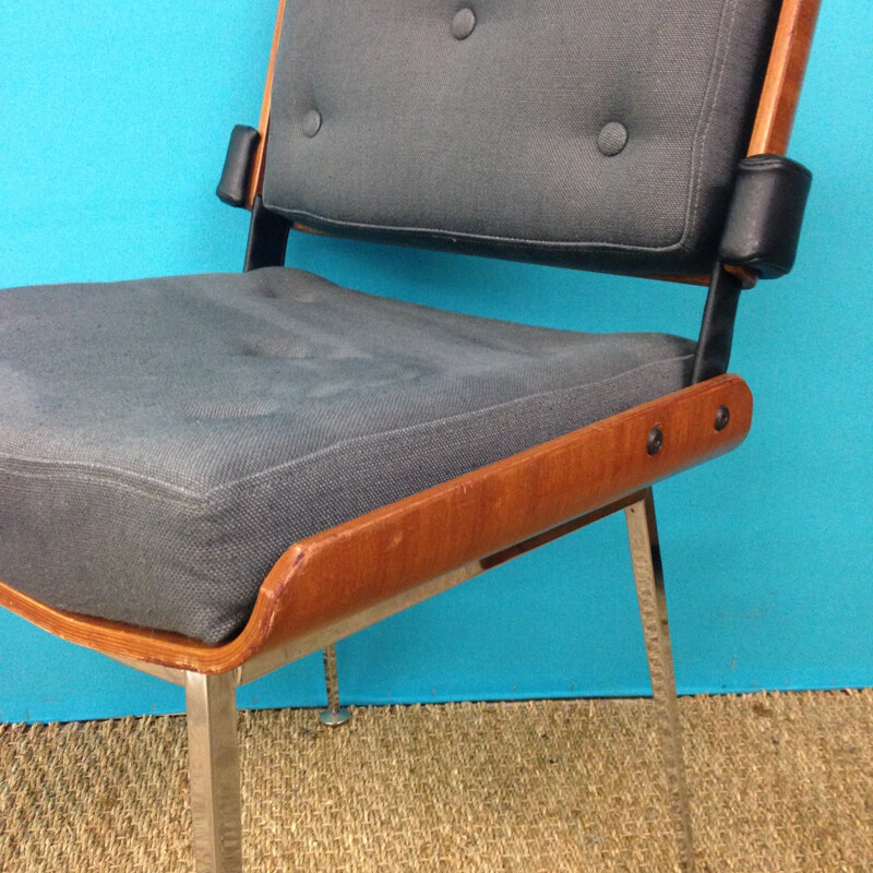 Vintage chair, wood and leatherette - 1960s