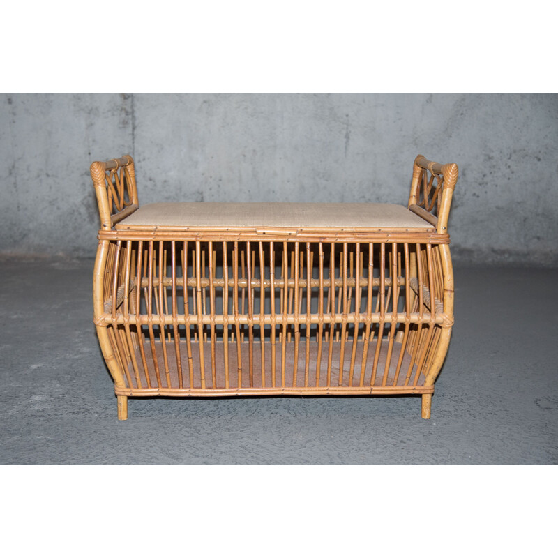 Vintage bench-chest in rattan, wicker and skai, 1950s