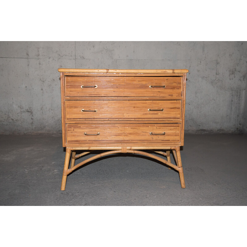 Vintage bamboo and rattan chest of drawers, 1950-60s