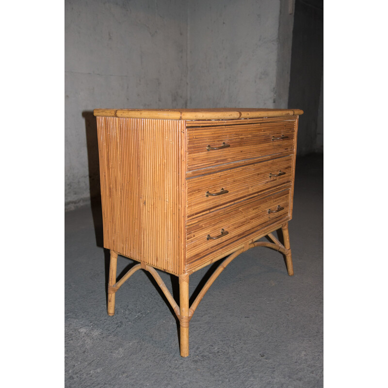 Vintage bamboo and rattan chest of drawers, 1950-60s