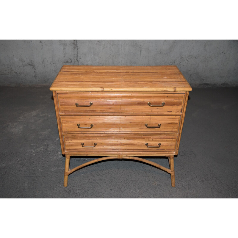 Vintage bamboo and rattan chest of drawers, 1950-60s