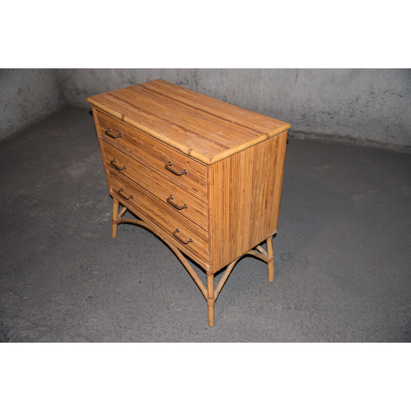 Vintage bamboo and rattan chest of drawers, 1950-60s