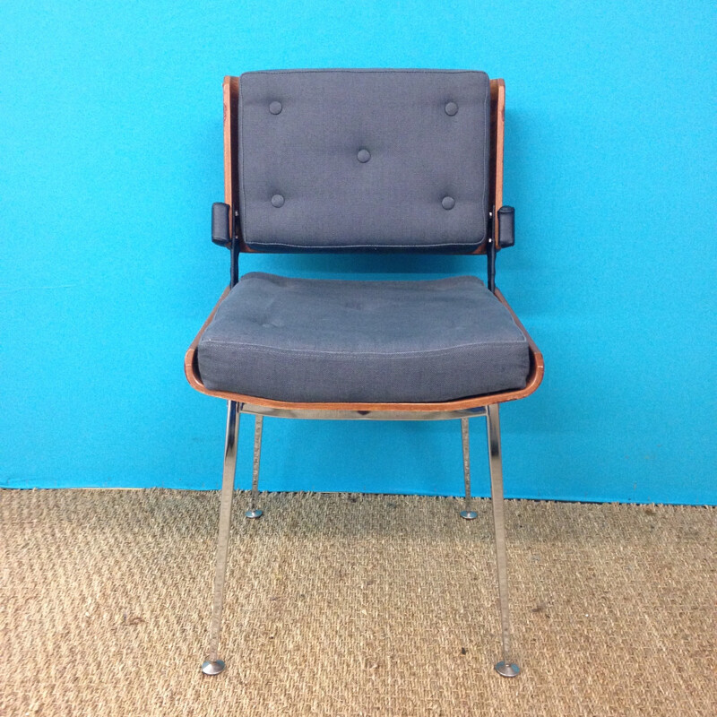 Vintage chair, wood and leatherette - 1960s