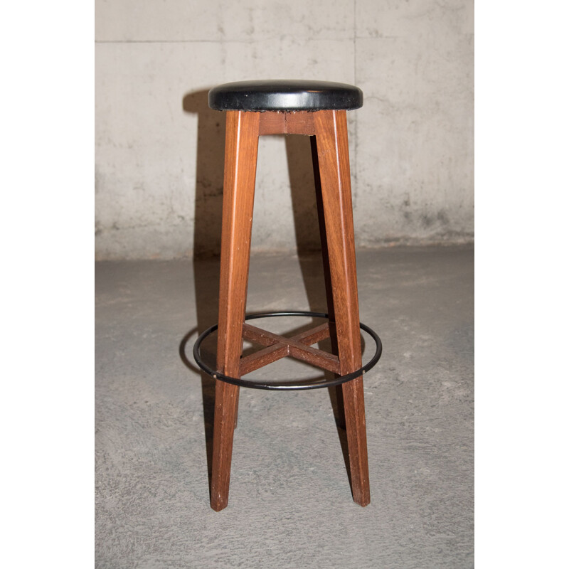 Set of 4 wooden vintage bistro stools, 1960s