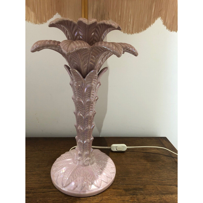 Lampe vintage italienne palmier en céramique rose 1970