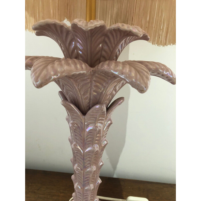 Lampe vintage italienne palmier en céramique rose 1970