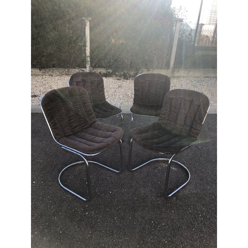 Set of 4 vintage chairs by Rinaldi in velvet and chrome 1970
