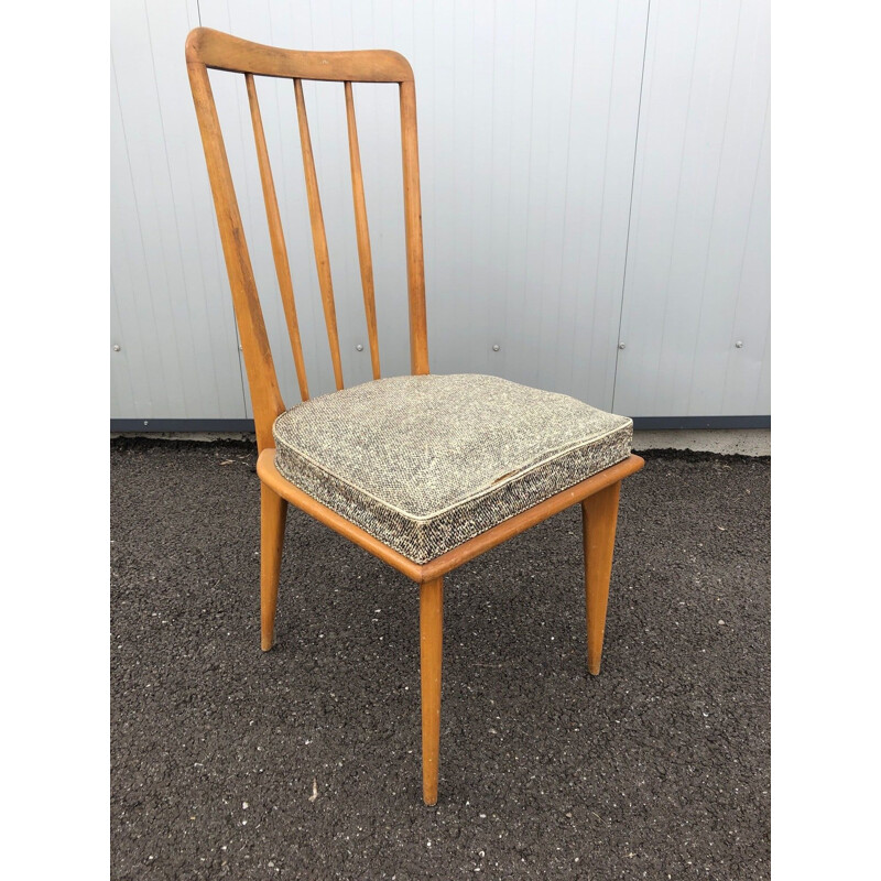Conjunto de 5 sillas vintage de vinilo y madera 1950
