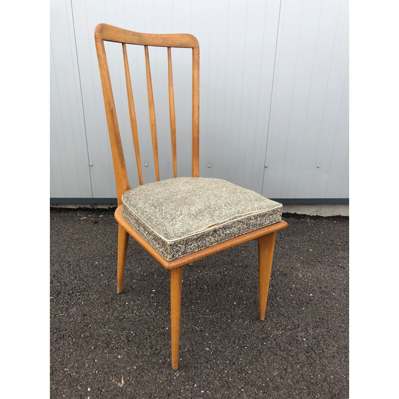 Conjunto de 5 sillas vintage de vinilo y madera 1950