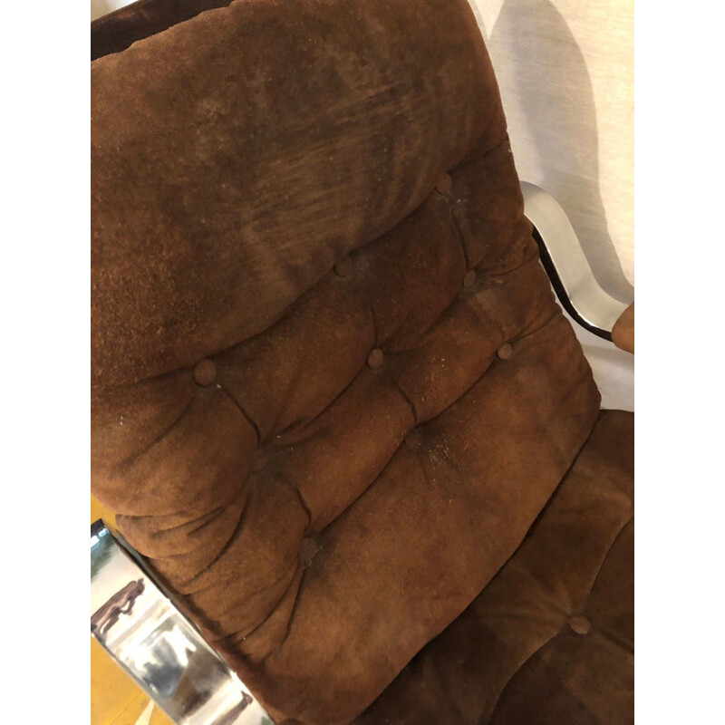 Armchair and Ottoman vintage set in chocolate suede, 1970s