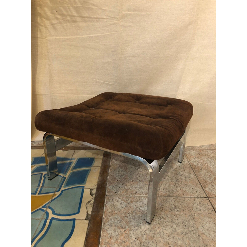 Armchair and Ottoman vintage set in chocolate suede, 1970s