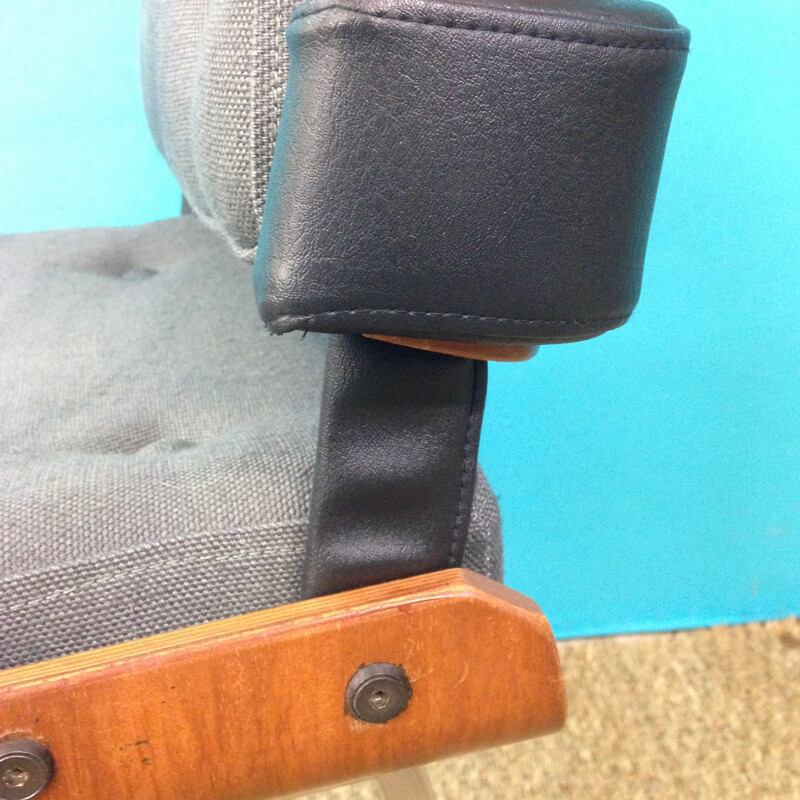 Vintage chair, wood and leatherette - 1960s