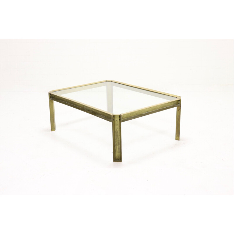 Vintage T09 brass and glass coffee table by Peter Ghyczy, 1970