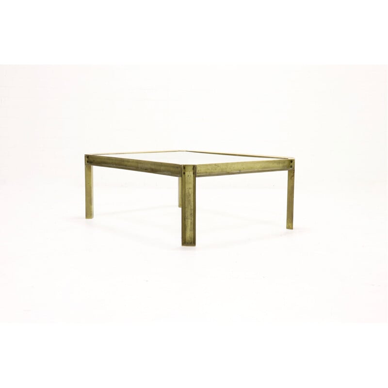Vintage T09 brass and glass coffee table by Peter Ghyczy, 1970