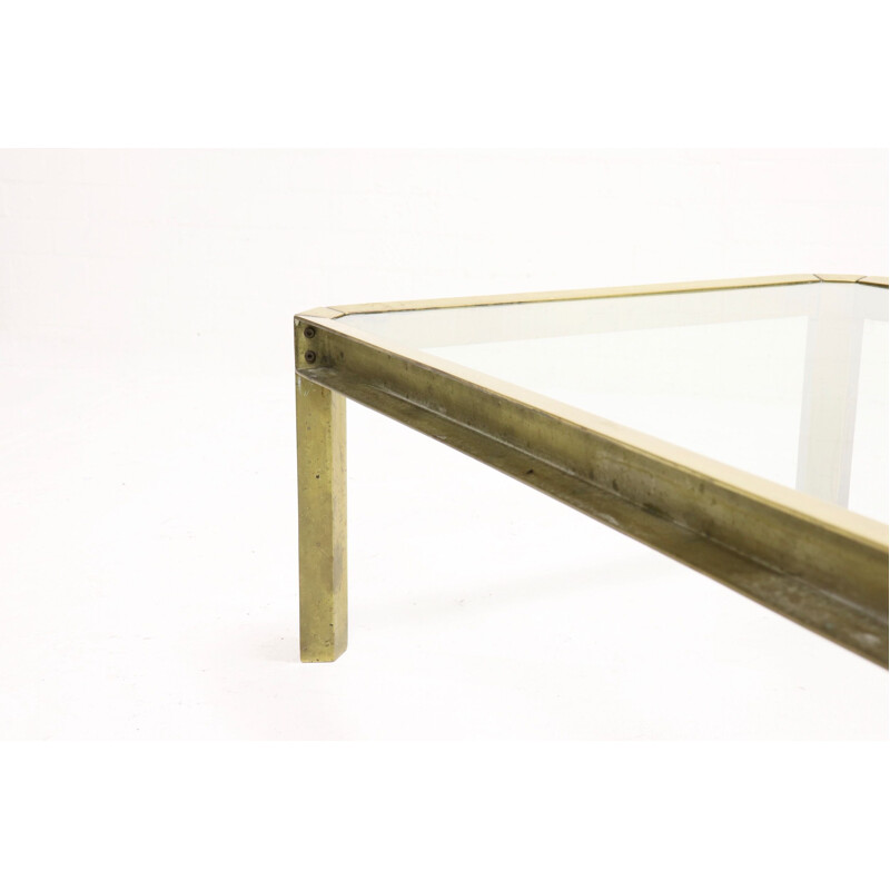 Vintage T09 brass and glass coffee table by Peter Ghyczy, 1970