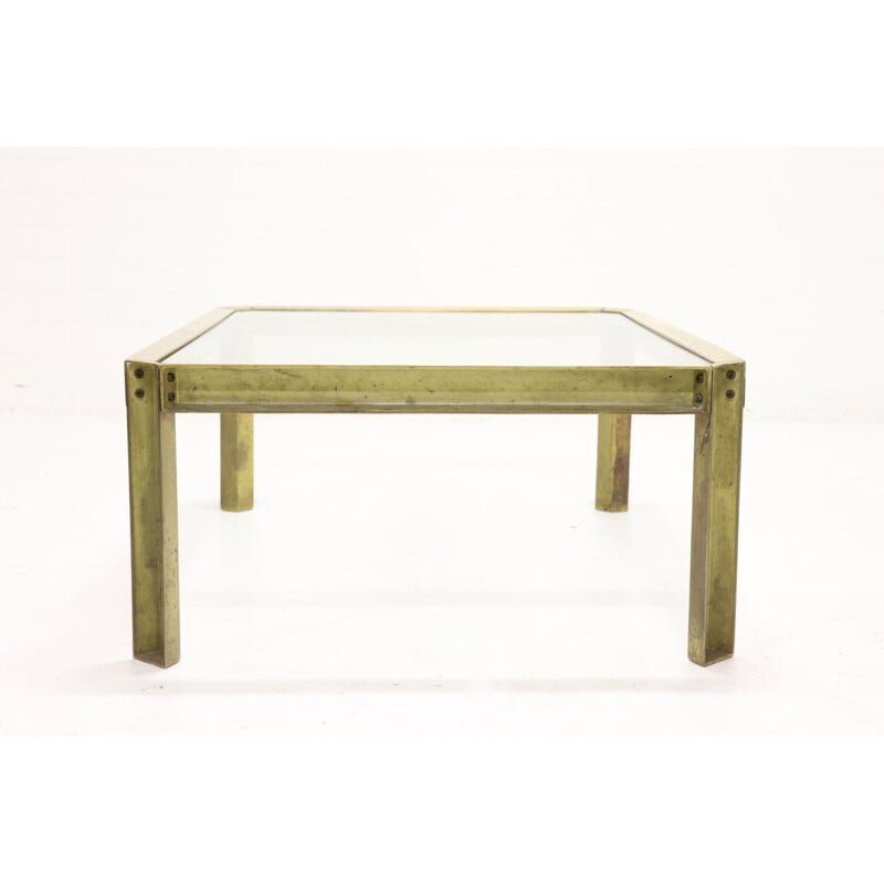 Vintage T09 brass and glass coffee table by Peter Ghyczy, 1970