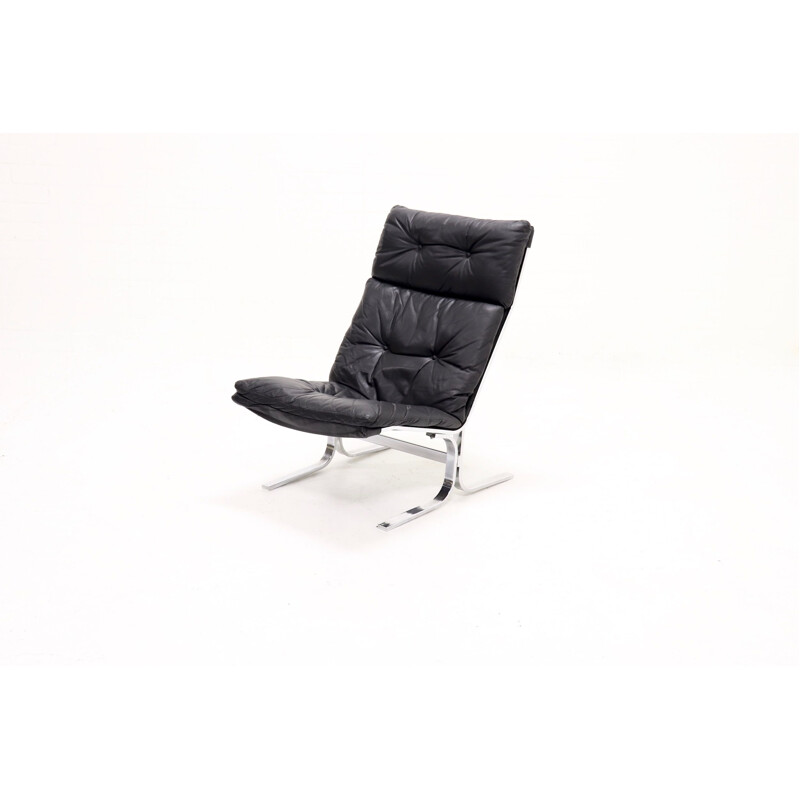 Fauteuil vintage en cuir et acier attribuée à Ingmar Relling, 1970 