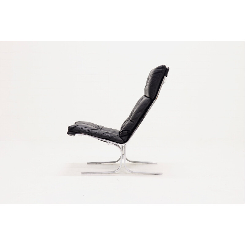 Fauteuil vintage en cuir et acier attribuée à Ingmar Relling, 1970 