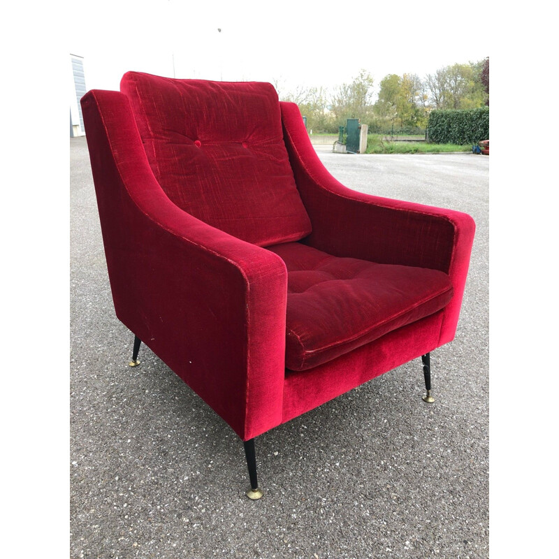 Vintage armchair in red velvet, 1950s