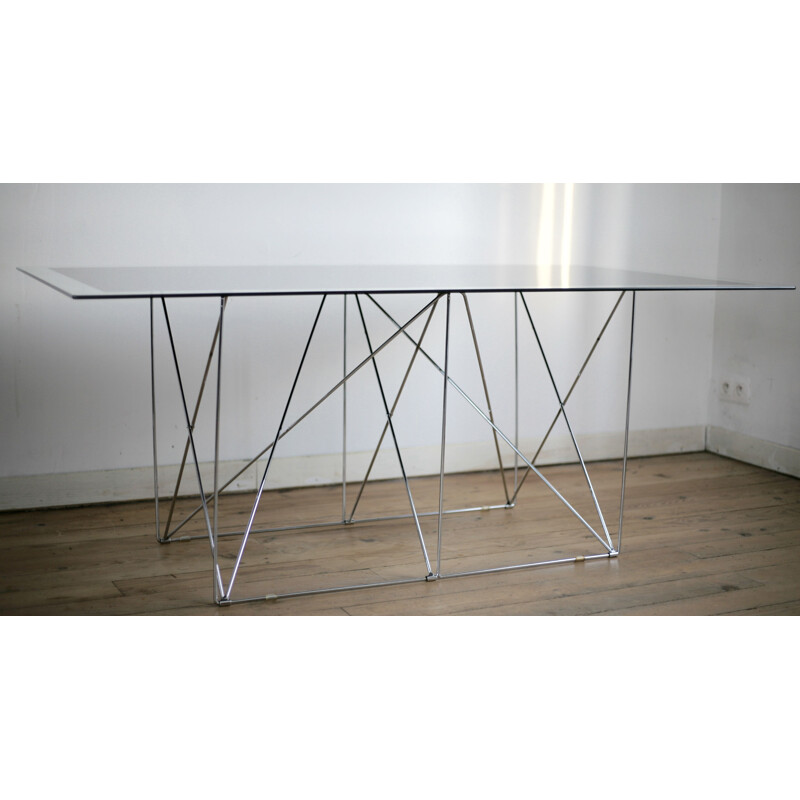 Vintage steel and glass "dining table" by Max Sauze, France 1970