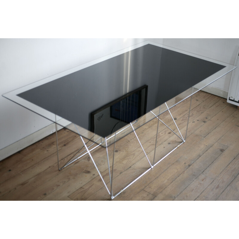 Vintage steel and glass "dining table" by Max Sauze, France 1970