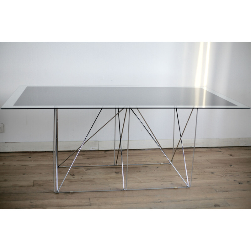 Vintage steel and glass "dining table" by Max Sauze, France 1970