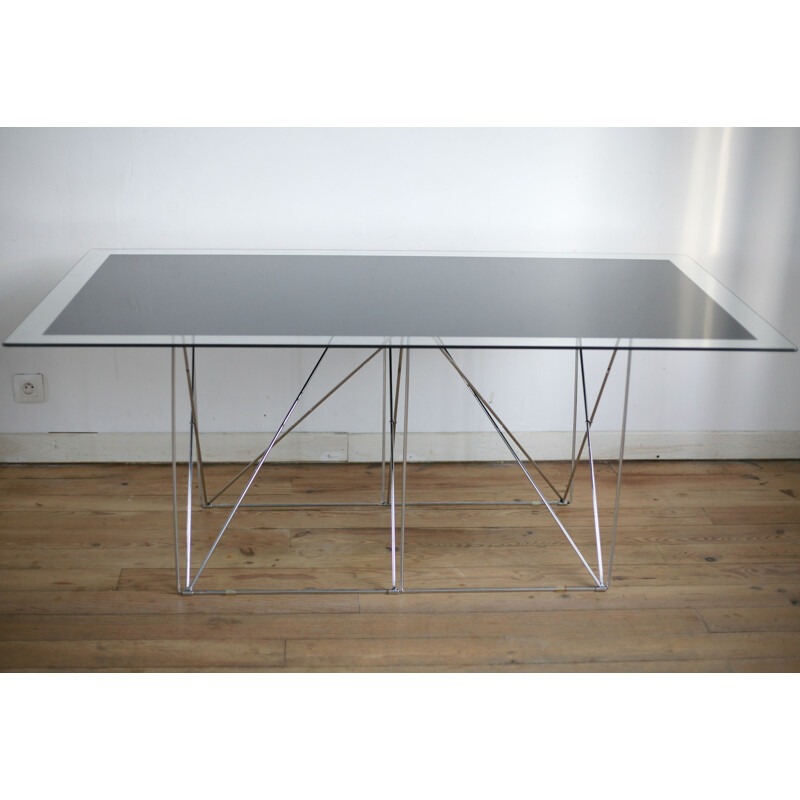 Vintage steel and glass "dining table" by Max Sauze, France 1970