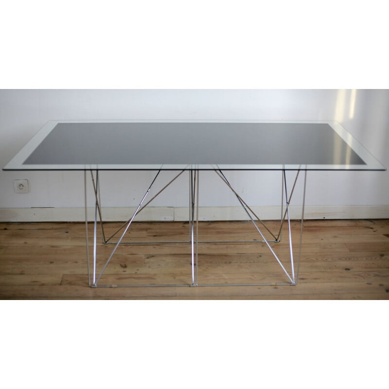 Vintage steel and glass "dining table" by Max Sauze, France 1970